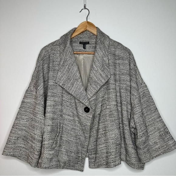 Eileen Fisher Tweed One Button Drop Shoulder Cropped Blazer Size Medium
